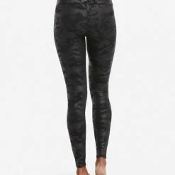 Spanx Faux Leather Matte Black Camo Leggings