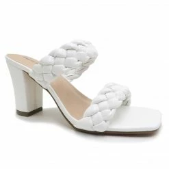 Purple Door Boutique Ariana White Braided Strap Heels