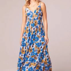 Purple Door Boutique American Beauty Blue Floral Maxi Dress