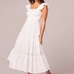 Purple Door Boutique Odessa White Smocked Midi Dress