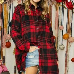Purple Door Boutique Ladies' Winter Season Red Plaid Shacket