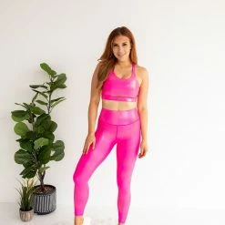 Purple Door Boutique Bronzed Hot Pink Leggings Ladies'