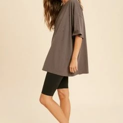Purple Door Boutique Ladies' Oversized Distressed Charcoal Crewneck Tee