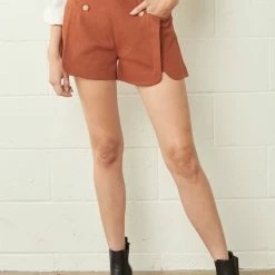 Purple Door Boutique Cognac High Waist Denim Shorts
