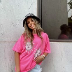 Distressed Vintage Couture Under A Neon Sun Pink Graphic Tee