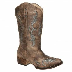 Purple Door Boutique Western Styles Glitter Cowgirl Taupe Boots