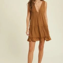 Purple Door Boutique Dancing Downtown Caramel Babydoll Dress