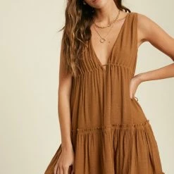 Purple Door Boutique Dancing Downtown Caramel Babydoll Dress