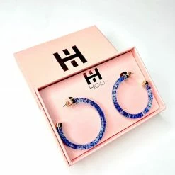 Purple Door Boutique Blue Foil Large Hoop Earrings