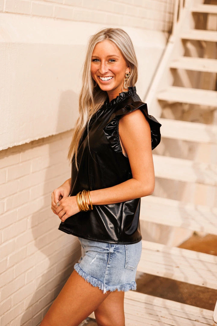 Purple Door Boutique New Arrivals Metallic Nights Black Pleather Top 4 Purple Door Boutique New Arrivals Metallic Nights Black Pleather Top