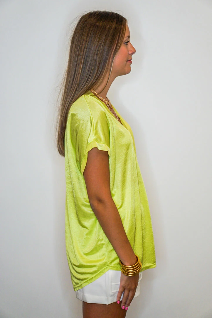 Purple Door Boutique Summer Best Lime Satin Top 4 Purple Door Boutique Summer Best Lime Satin Top