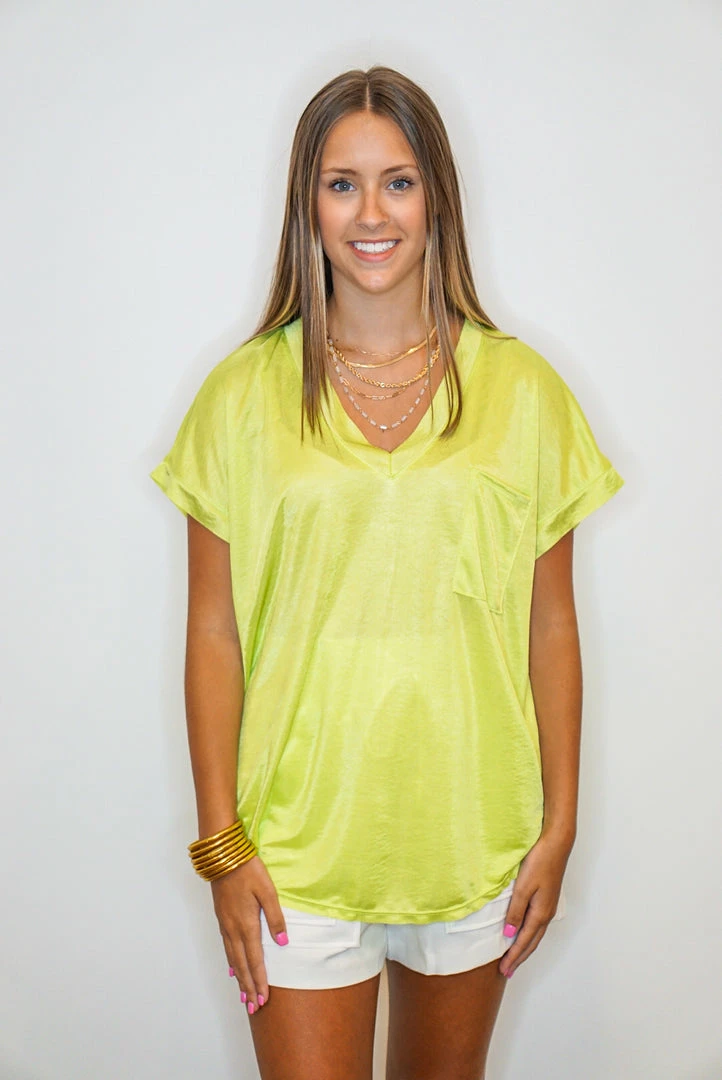 Purple Door Boutique Summer Best Lime Satin Top 2 Purple Door Boutique Summer Best Lime Satin Top