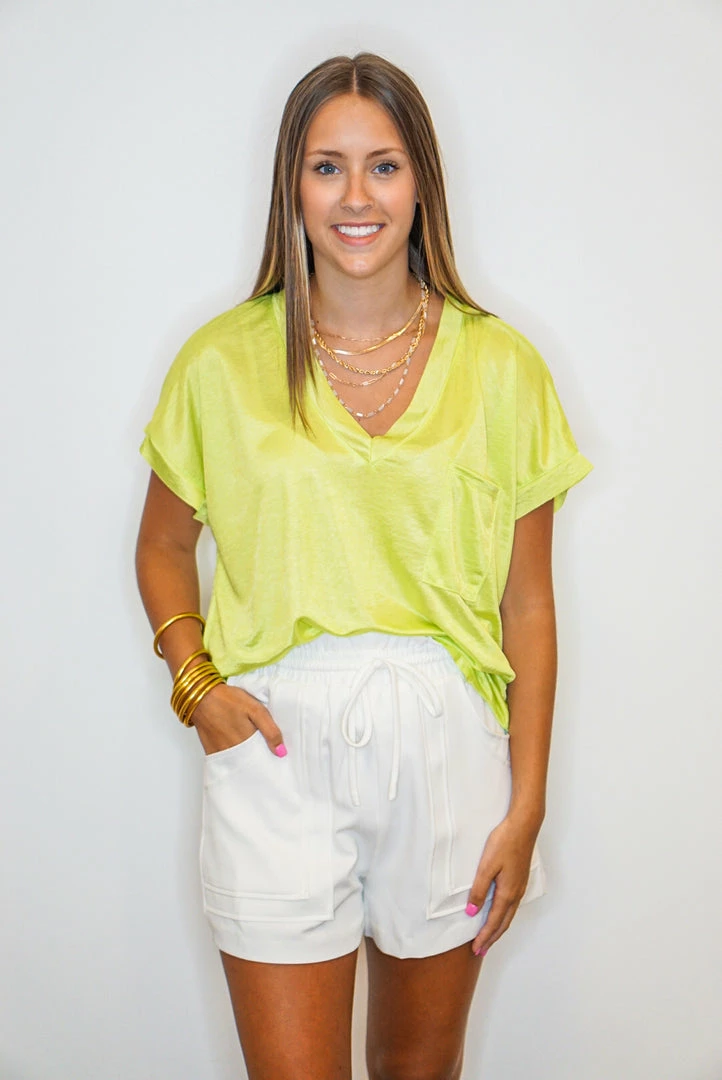 Purple Door Boutique Summer Best Lime Satin Top 1 Purple Door Boutique Summer Best Lime Satin Top