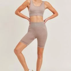 Mono B Athleisure Mono B Meeting Goals Taupe Biker Shorts Ladies'