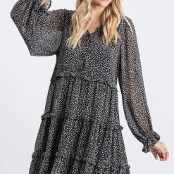 Purple Door Boutique Curvy Girls Leopard Frills Black Dress