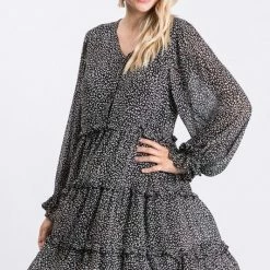 Purple Door Boutique Curvy Girls Leopard Frills Black Dress