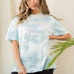 Purple Door Boutique Ladies' Legendary Eagle Blue Tie Dye Distressed Graphic Tee
