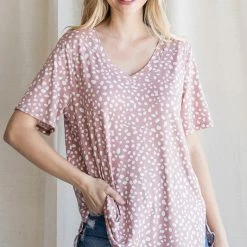 Purple Door Boutique Restless Spotted Light Brick Short Sleeve Top Summer SALE