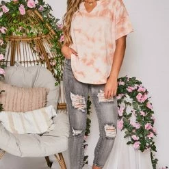 Purple Door Boutique Peach Dreams Tie Dye Waffle Tee