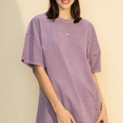 Purple Door Boutique Ladies' Everyday Babe Purple Distressed T Shirt