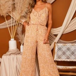 Purple Door Boutique True Love Caramel Printed Jumpsuit Ladies'