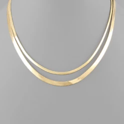 Purple Door Boutique Double Layer Herringbone Gold Necklace Jewelry