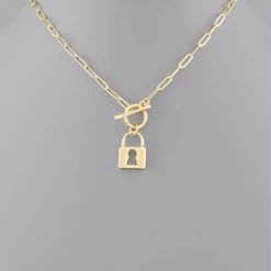 Purple Door Boutique Padlock Toggle Gold Chain Necklace Jewelry