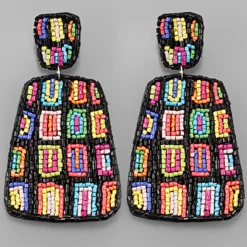 Purple Door Boutique New Arrivals Black Multi Colored Beaded Earrings