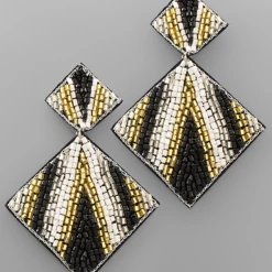 Purple Door Boutique Classic Black And White Beaded Earrings