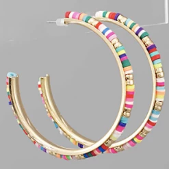 Purple Door Boutique Multi Color Rubber Beaded Hoop Earrings New Arrivals