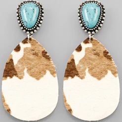 Purple Door Boutique Ivory Cowhide And Turquoise Earrings Western Styles