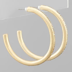 Purple Door Boutique Jewelry Matte Gold Crystal Hoop Earrings