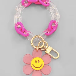 Purple Door Boutique Fuchsia Smiley Flower Bracelet Keychain Accessories/Gifts