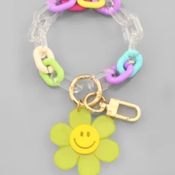 Purple Door Boutique Yellow Smiley Flower Bracelet Keychain Accessories/Gifts