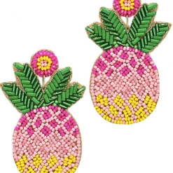 Purple Door Boutique Pink Beaded Pineapple Earrings New Arrivals
