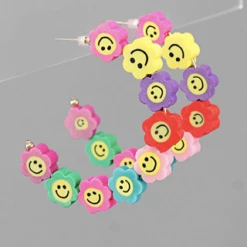 Purple Door Boutique Multicolor Rubber Smiley Hoop Earrings Jewelry