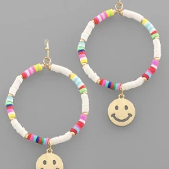 Purple Door Boutique Rubber Beaded Smiley Hoop Earrings Jewelry