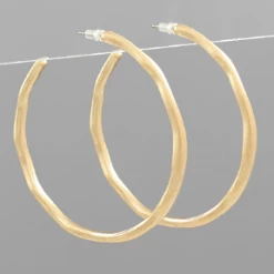 Purple Door Boutique Jewelry Worn Gold Hammered Hoop Earrings