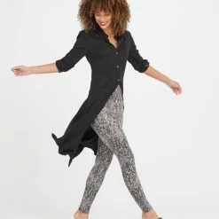 Spanx Faux Leather Snake Shine Grey Leggings Ladies'