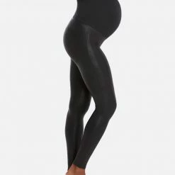 Spanx Mama Faux Leather Black Maternity Leggings