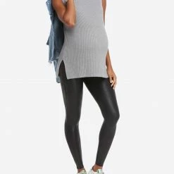 Spanx Mama Faux Leather Black Maternity Leggings