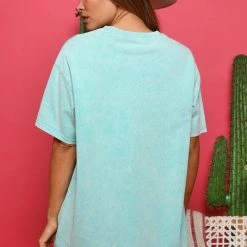 Distressed Vintage Couture All Smiles Turquoise Graphic Tee New Arrivals