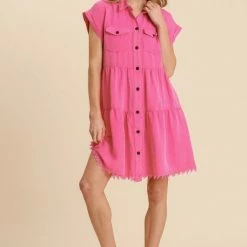 Purple Door Boutique Frayed Style Hot Pink Dress New Arrivals