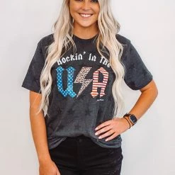 Purple Door Boutique Ladies' Rockin' In The USA Star Black Tee