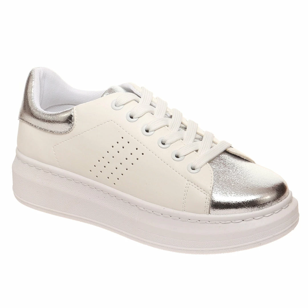 Purple Door Boutique Chic Runner White And Silver Sneakers Shoes 1 Purple Door Boutique Chic Runner White And Silver Sneakers Shoes