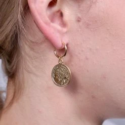 Purple Door Boutique Avett Coin Hoop Huggie Gold Earrings Jewelry