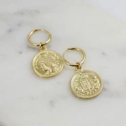 Purple Door Boutique Avett Coin Hoop Huggie Gold Earrings Jewelry