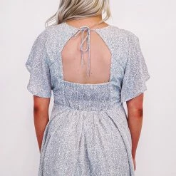 Purple Door Boutique Blue Mini Leopard Print Babydoll Dress