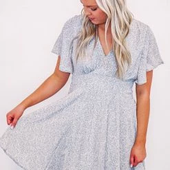 Purple Door Boutique Blue Mini Leopard Print Babydoll Dress