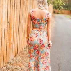 Purple Door Boutique Island Blue Floral Midi Skirt